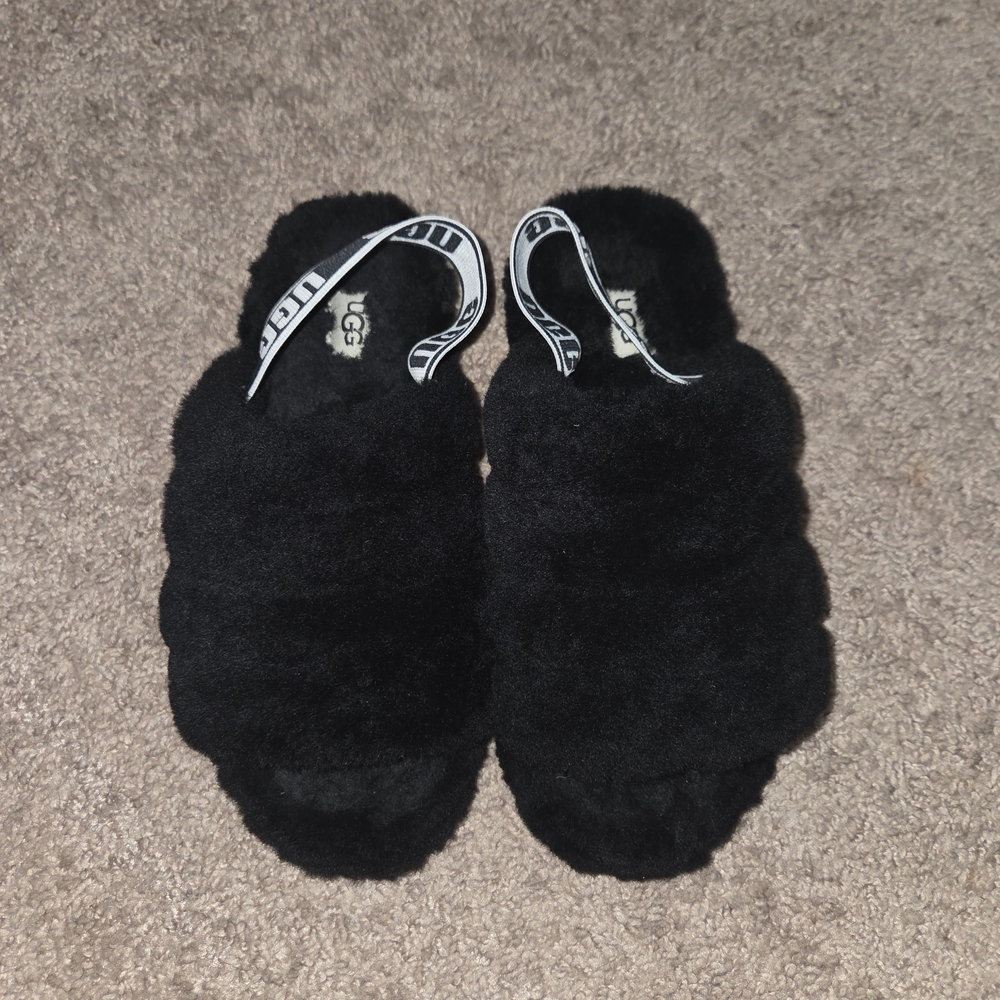 UGG Black Fluffy Slippers